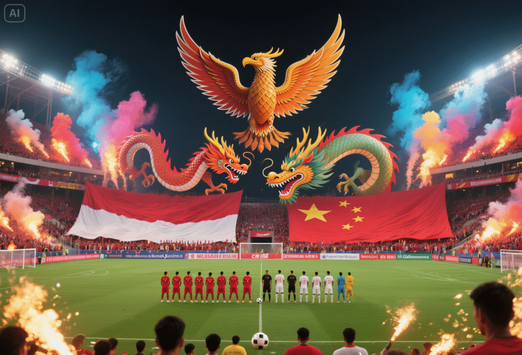 Ilustrasi AI suasana pertandingan Indonesia vs China di GBK-Bola Banter
