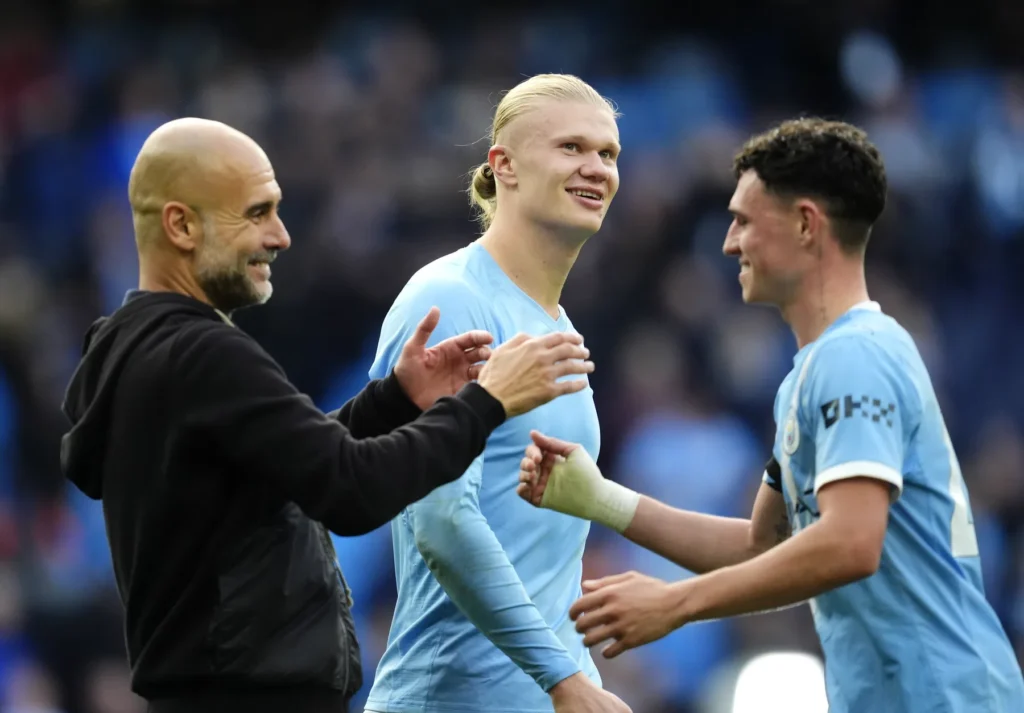 Pep Guardiola, Erling Haaland, dan Phil Foden-Bola Banter